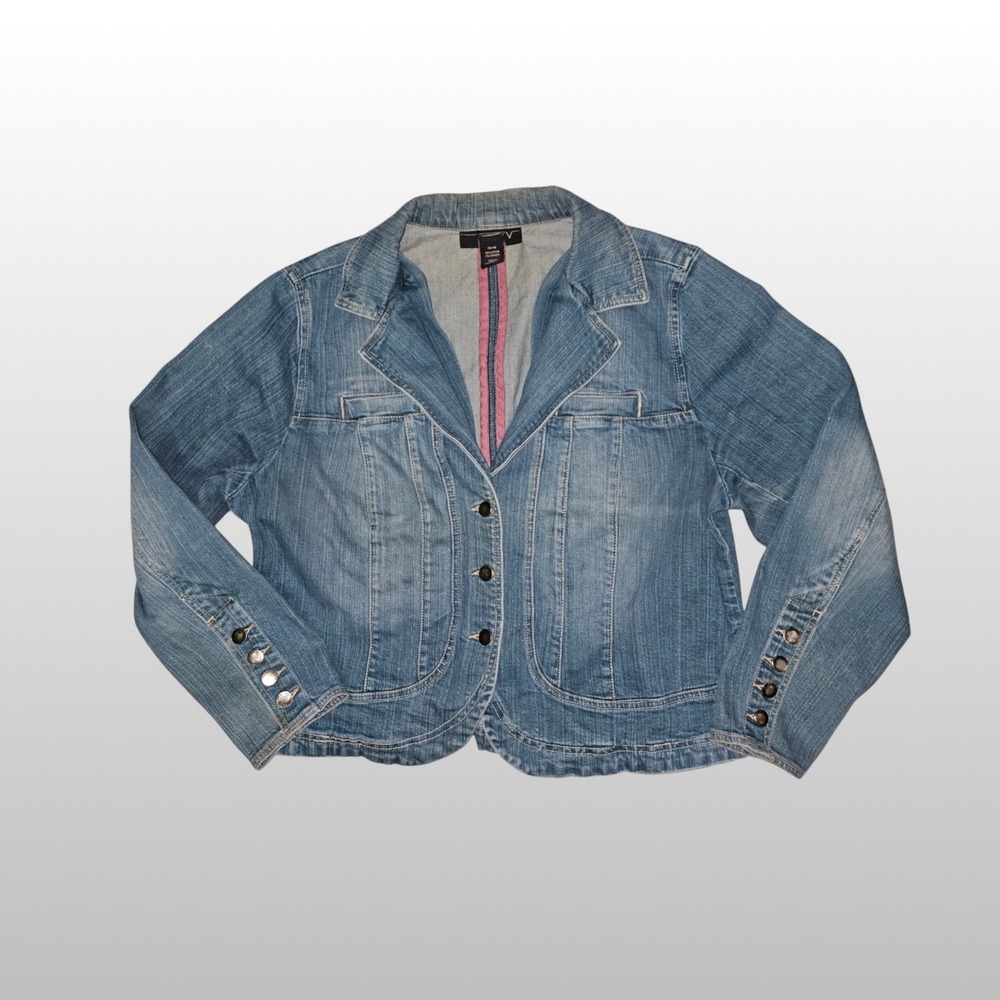 Y2K V by Very Denim Blazer Jacket Button Front Medium Wash 14/16 Y2K Coat